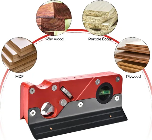 Miniatura 6 de Plano de chaflán de madera con 7 cabezales de corte, herramienta de aplanamiento de esquina de borde de carpintería con localizador auxiliar, Rojo