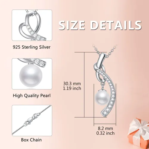 Miniatura 4 de Zoeniya Half Infinity - Collar con colgante de perlas cultivadas de agua dulce blanca auténtica de plata de ley s925 y circonita cúbica, diseño