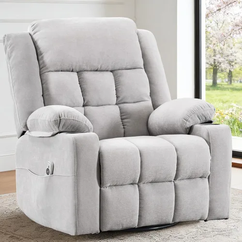 Miniatura 12 de Silla Reclinable Giratoria Eléctrica para Adultos, Sillas Reclinables Mecedoras con Masaje y Calor para Sala de Estar, Silla de Sofá Reclinable