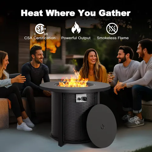 Miniatura 9 de Nuu Garden Mesa redonda de propano de 30 pulgadas para exteriores, con certificación CSA, hoguera de gas 2 en 1 con marco de metal en relieve
