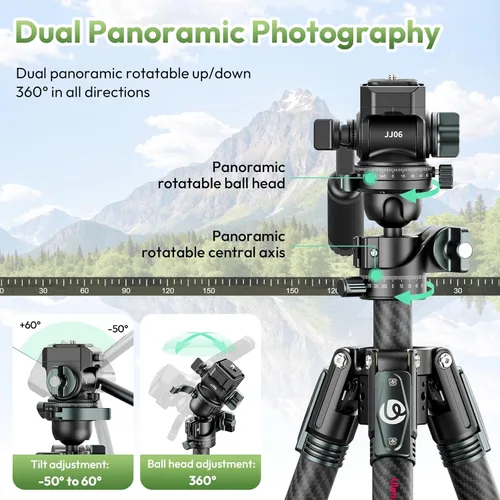 Miniatura 3 de ULANZI JJ06 GlideGo - Trípode de video de fibra de carbono, doble cabezal panorámico de 360°, altura máxima de 73.6 pulgadas, carga de 11 libras