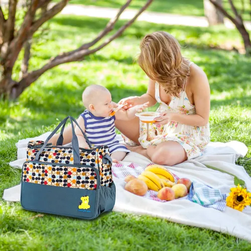 Miniatura 3 de Moclever Juego de 5 Piezas de Bolsa de Pañales Tipo Tote para Artículos Esenciales del Bebé – Bolsas Grandes para Bebé para Mamá, Bolsas de Gris