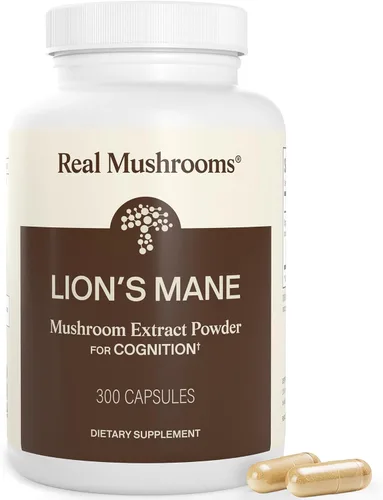 Real Mushrooms Cápsulas de suplemento de melena de león - Extracto orgánico de melena de león para el bienestar general - Suplementos beta glucano -