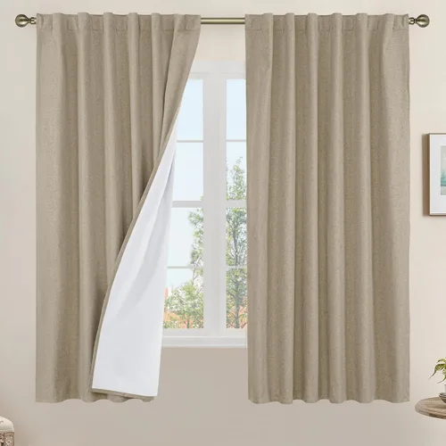 Miniatura 154 de LAMIT Cortinas de lino natural 100 % opacas para ventana, para dormitorio, 45 pulgadas, cortinas térmicas con textura de lino estilo granja
