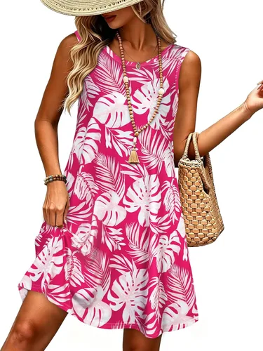 Miniatura 54 de elescat Vestidos de verano para mujer 2025, vestido casual de playa sin mangas con estampado floral, tipo camiseta, suelto y con bolsillos