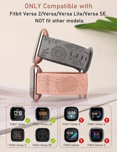 Miniatura 2 de Minyee Paquete de 2 correas con grabado floral compatibles con Fitbit Versa 2/Fitbit Versa/Versa Lite para mujeres, linda correa deportiva