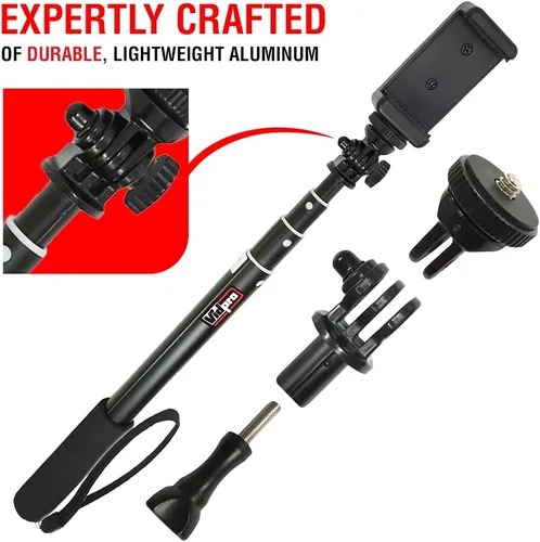 Miniatura 4 de Vidpro MP20 - Poste de acción ligero de 36 pulgadas extensible de aluminio monopie se pliega hasta 10 pulgadas, incluye soporte integrado para GoPro