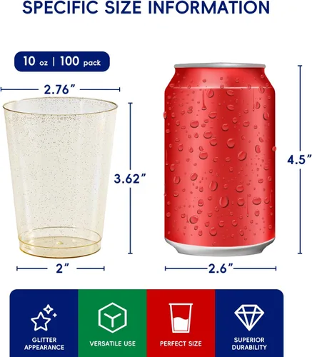 Miniatura 2 de JOLLY CHEF Paquete de 100 vasos de plástico de 10 onzas, vasos desechables para fiesta en varios colores, vasos de plástico con 4 colores adecuados