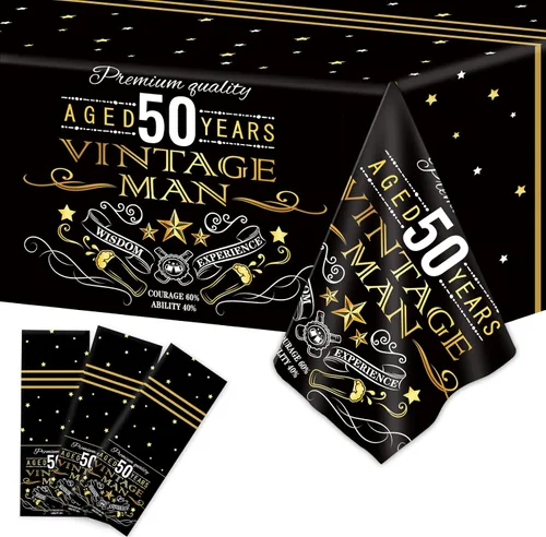 3 manteles vintage de 50 años, manteles vintage para fiestas, suministros para fiesta de cumpleaños 50, decoración de fiesta de plástico con texto