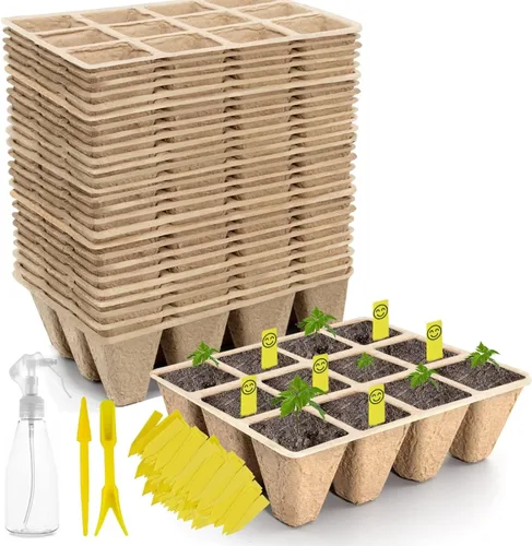 Miniatura 12 de Bandeja de inicio de semillas de 200 celdas, paquete de 20 kits de inicio de semillas biodegradables, macetas de turba para plántulas con 200