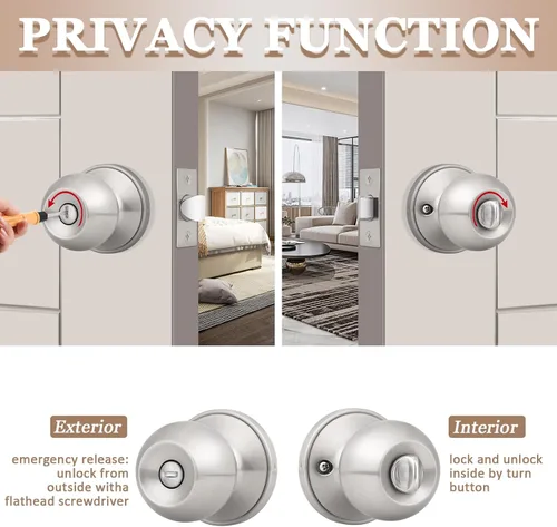 Miniatura 4 de Probrico Paquete de 10 pomos redondos para puerta de cama/baño, función de privacidad para baño/dormitorio, pomos de puerta interior con cerradura