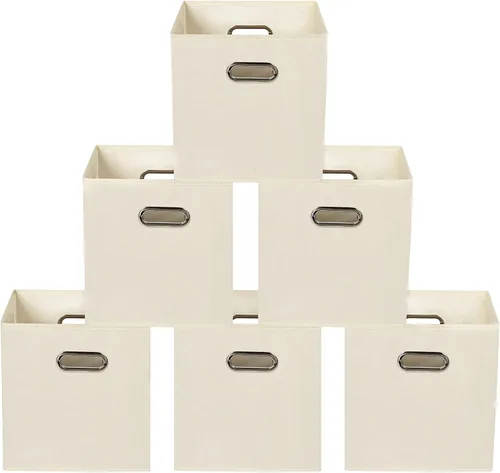Miniatura 40 de Contenedores de almacenamiento de tela, organizadores de tela con asa, cubos plegables para almacenamiento de tela o accesorios, 11 x 11 x 11 Naranja