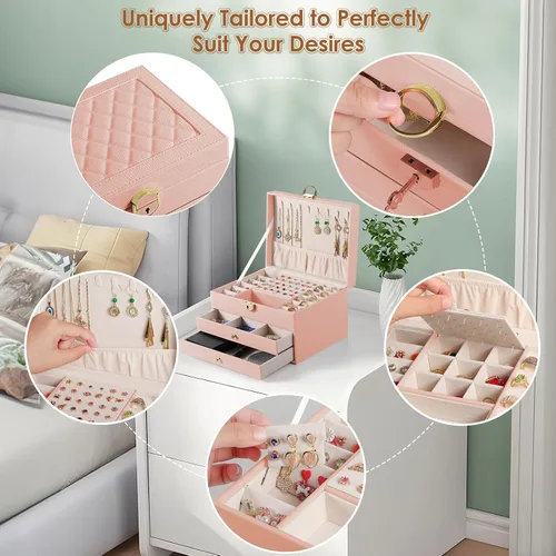 Miniatura 5 de coobest Joyero de 3 capas, organizador de joyas con cajón organizador de joyas, cajas de joyería grandes y organizador con organizador de aretes