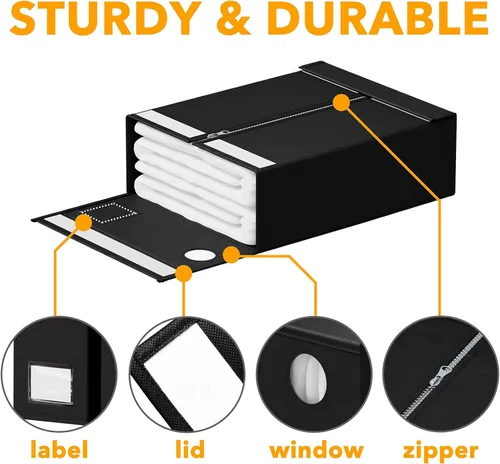 Miniatura 6 de SpaceAid Paquete de 4 Organizadores y Almacenamiento de Sábanas de Cama, Organizador de Sábanas Plegable para Armario de Ropa Blanca, Carpeta Negro