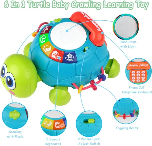 Miniatura 3 de KWYZ Juguetes para bebés de 6 a 12 meses, juguetes musicales de tortugas para bebés que gatean de 12 a 18 meses, juguetes para tiempo de barriga