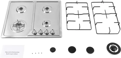 Miniatura 3 de Placa de cocina de gas, 4 quemadores, estufa de gas de alta eficiencia, estufa de gas de acero inoxidable, estufa de gas natural integrada de 22