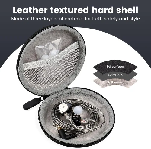 Miniatura 2 de Estuche circular para auriculares con cable, funda rígida de EVA con cremallera, compatible con monitor de oído, KZ ZS10 PRO IEM, Shure SE215-CL