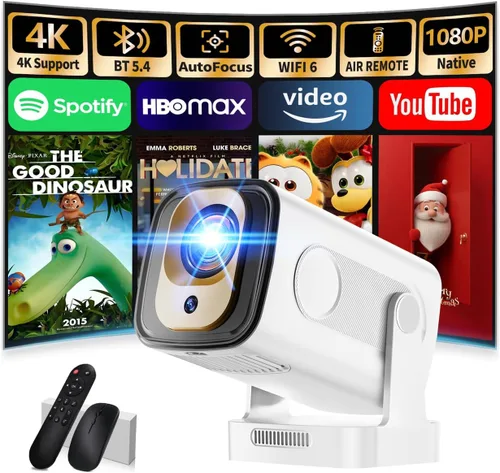 Miniatura 11 de Mini proyector 4K compatible con 1080P FHD - Keystone automático 270° giratorio, WiFi 6 y Bluetooth 5.2, Smart Android TV OS, proyector portátil