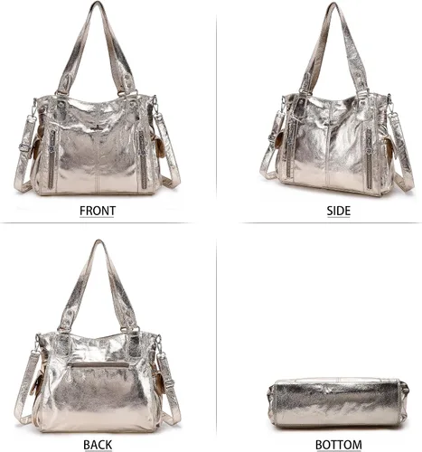 Miniatura 4 de Angel Kiss Bolsos para mujer con tiras en la parte superior, bolso estilo Hobo, bolsas de hombro espaciosas y casuales, cartera estilo Tote de PU