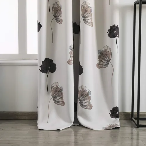 Miniatura 2 de Taisier Home - Cortinas de oscurecimiento para ventana, de ojales, diseño de pintura tradicional china de tinta con hojas estilizadas y flores, obra