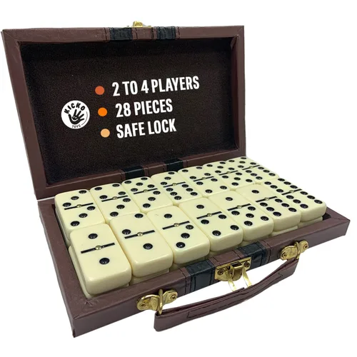 Miniatura 4 de Kicko Juego de dominó clásico de alta calidad, tamaño jumbo, doble seis, 28 piezas gruesas en caja de cuero vegano de madera duradera para niños