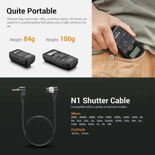 Miniatura 4 de Godox TR-N1 TR-N3 - Liberación remota del obturador para Nikon, intervalómetro de liberación de obturador inalámbrico compatible con Nikon Z9 Z7 Z6