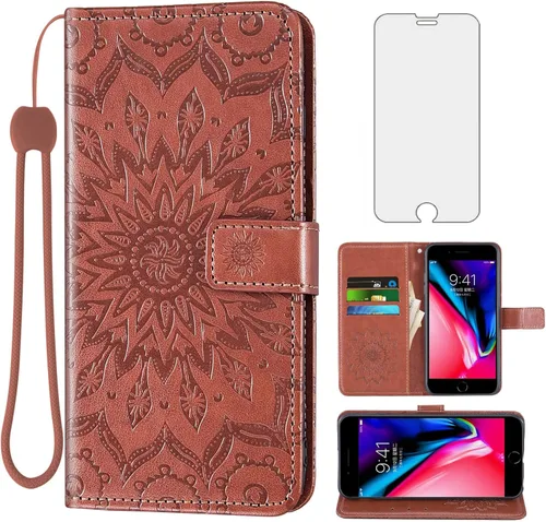 Funda de teléfono para iPhone 7plus 8plus 7/8 Plus con protector de pantalla de vidrio templado, funda de cuero con tapa para tarjetero, accesorios