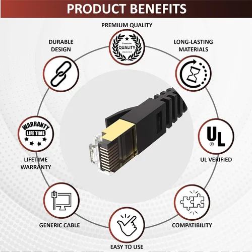 Miniatura 9 de Cable Ethernet Cat 7 de 1.5 pies, con un diseño plano que ahorra espacio, cable de conexión de Internet y red LAN de alta velocidad, conectores