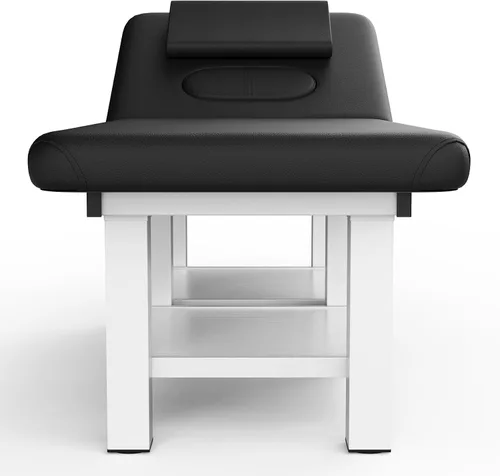 Miniatura 3 de Mesa de masaje estacionaria ancha negra con respaldo para mesa de tratamiento, mesa de terapia física, cama facial de spa, marco de metal, piel Negro