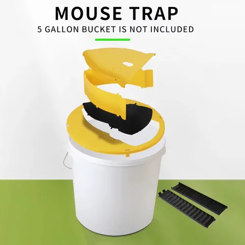 Miniatura 2 de Trampa para ratones, tapa abatible para cubeta de 5 galones, para uso humano en interiores y exteriores, desmontable y resistente (amarillo)