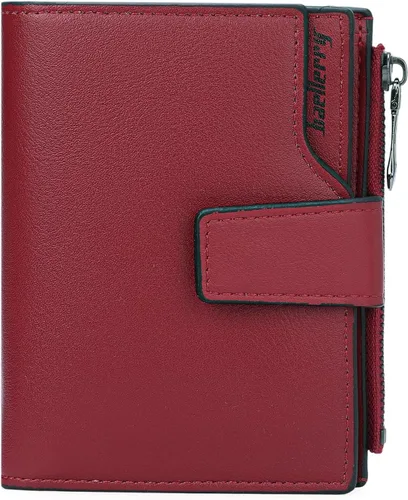 Miniatura 16 de Cartera pequeña para mujer, de piel, plegable, compacta, con bloqueo RFID, con bolsillo con cremallera para monedas, A01 Rojo Vino, Classic