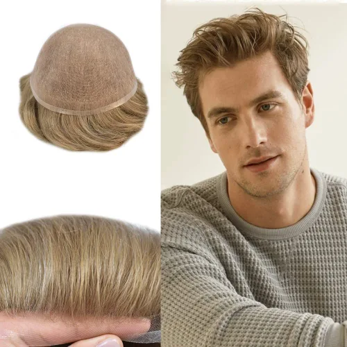 Miniatura 67 de Toupee para hombres Piezas de cabello humano real, encaje francés completo para hombres, pieza de cabello, nudos blanqueados, línea capilar natural