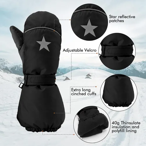 Miniatura 2 de HighLoong - Guantes de esquí y snowboard para niños, impermeables, transpirables, con forro Thinsulate, guantes de invierno para niños y niñas