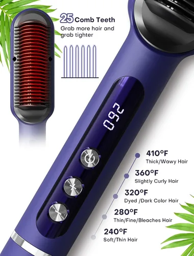 Miniatura 6 de Handor Cepillo alisador de cabello Pro Ionic para mujer, 9 ajustes de temperatura con pantalla LED, calor rápido de cerámica Hot Tech, 250°F-410°F