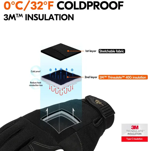 Miniatura 2 de Vgo... 32℉ or Above Lined Winter Warm Work Gloves,Synthetic Leather,Freezer Work Gloves, High Dexterity(SL8270F)