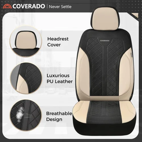 Miniatura 2 de Coverado Fundas de asiento delantero, fundas de asiento beige, 2 asientos, protectores de cuero para automóvil, paquete de 2, fundas de asiento