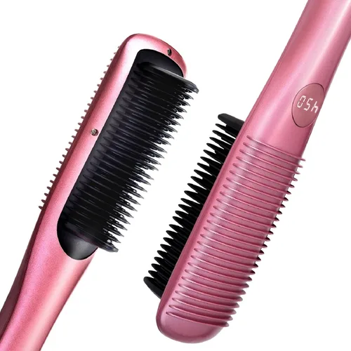 Cepillo alisador de cabello, peine caliente iónico para mujeres con calentamiento rápido de 20 segundos, antiquemaduras y doble voltaje, cepillo