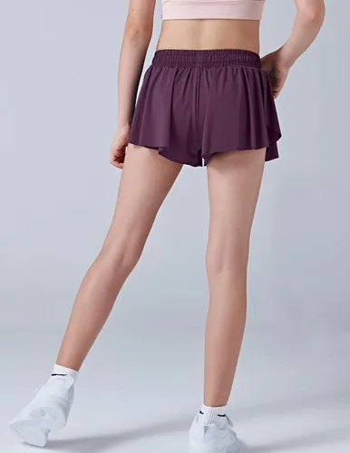 Miniatura 80 de Paquete de 3 pantalones cortos fluidos para niñas con forro de elastano, 2 en 1, faldas de mariposa para jóvenes, para fitness, correr, deportes