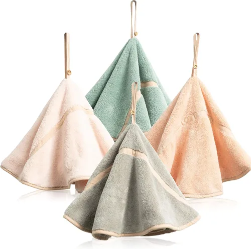 R HORSE 4 toallas de mano colgantes con lazo absorbente de forro polar coral, toallas de mano suaves y gruesas, toallas secas para cocina y baño (4