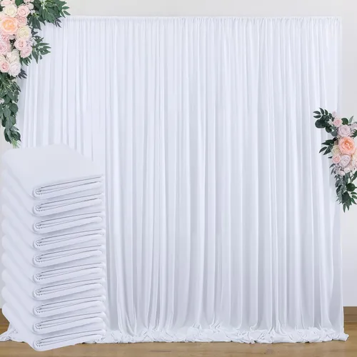 Cortina tipo telón de fondo blanco sin arrugas de 50 x 10 pies para bodas, cortinas de fondo de fotos de poliéster para baby shower, fiesta de
