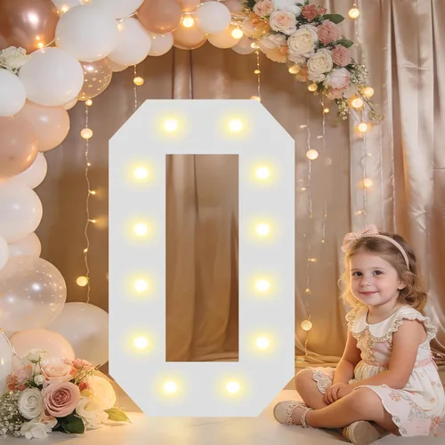Pooqla Números iluminados de 2.4 pies, números de marquesina de 2.4 pies de alto, decoración de fiesta para ella y él, cartel grande de mosaico para