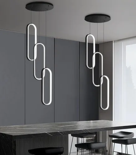 Miniatura 8 de Lámpara de Araña de Anillo Moderna LED Regulable Luz de Techo para Isla de Cocina Sala de Estar Escaleras Comedor Negro