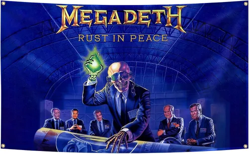 Megadeth Rust in Peace Póster Bandera Divertida Tapiz Musical Estético Decorativo Duradero Tapiz de Pared para Cueva de Hombre Adecuado para