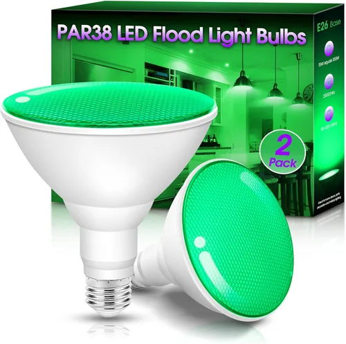 Fulighture Paquete de 2 bombillas de inundación verdes, PAR38 de 15 W (equivalente a 100 W) E26, bombillas LED verdes de inundación para exteriores,