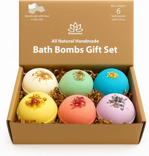 Set de bombas de baño orgánicas hechas a mano en Estados Unidos para mujeres, totalmente naturales con sal de Epsom, relajación, sal del Mar Muerto,