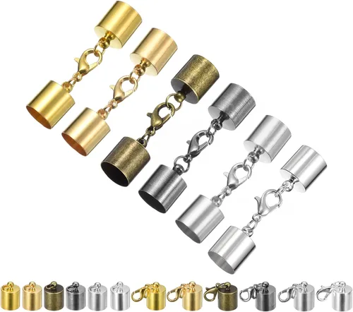 Miniatura 12 de uxcell 30 juegos de tapas de cuero de 0.157 in con cierres de pinza de langosta, terminadores de barril para hacer pulseras de cuero, 6 colores en 1