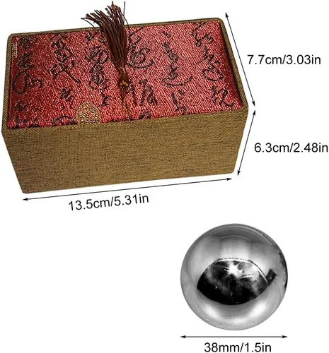 Miniatura 2 de Denpetec 2 bolas de baoding chinas, para ejercicio, salud, estrés, con caja, meditación, masaje, balonmano