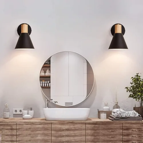 Miniatura 5 de ClanKin Apliques de pared con interruptor de perilla, lámpara de pared ajustable negra para dormitorio industrial, iluminación de fregadero de baño