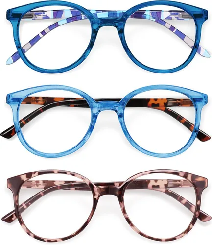 Miniatura 18 de IBOANN - Lentes con filtro de luz azul para mujeres y hombres, paquete de 3 unidades, armazón redonda estilo retro a la moda, lentes falsos vintage