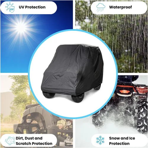 Miniatura 6 de EliteShield Cubierta impermeable Quad 4 x 4 UTV, cubierta de almacenamiento SXS para vehículo utilitario resistente, color negro se adapta hasta 108
